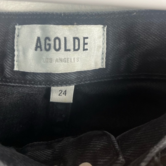 AGOLDE Woman's Black Pieced 90s Pinch Waist Leather Jeans Size 24 - Picture 6 of 9